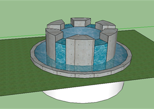 某圆形水池景观水池设计SU(草图大师)模型素材