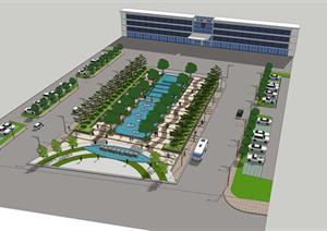 某个医院的前广场景观绿化设计SU(草图大师)模型素材