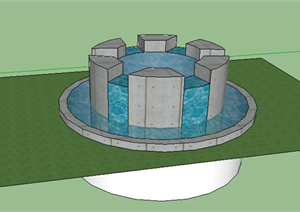 某欧式跌水景观池喷水池设计SU(草图大师)模型素材8