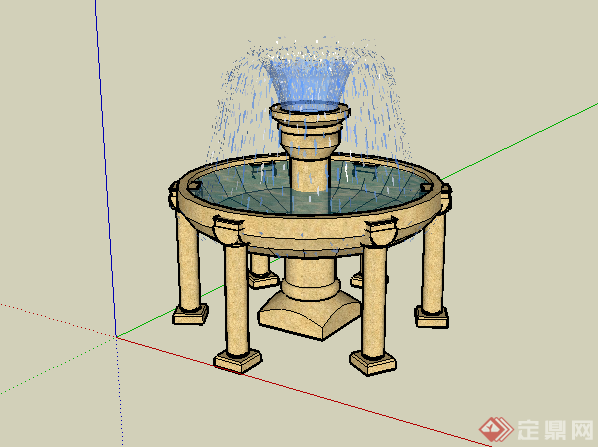 某欧式风格圆形水景喷泉设计SU模型素材(1)