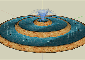 某欧式圆形喷泉水景水池设计SU(草图大师)模型素材2