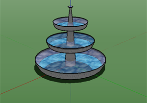 某欧式跌水景观池喷水池子设计SU(草图大师)模型素材