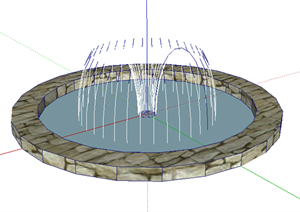 某圆形的大喷泉喷水池设计SU(草图大师)模型素材