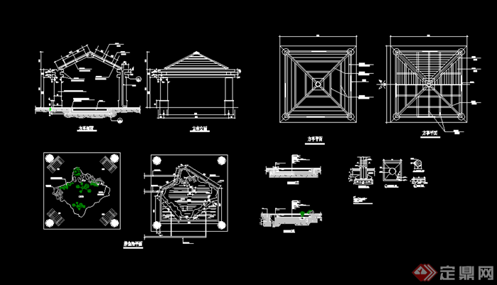 园林亭子细部施工大样图cad施工图