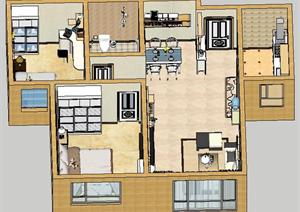 多个住宅空间室内设计SU(草图大师)模型