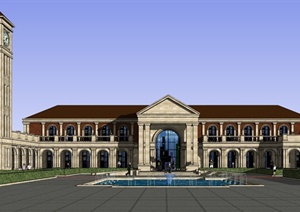 新古典会所建筑设计方案SU(草图大师)模型1