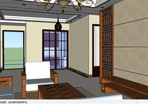 某新中式室内住宅空间设计SU(草图大师)模型素材