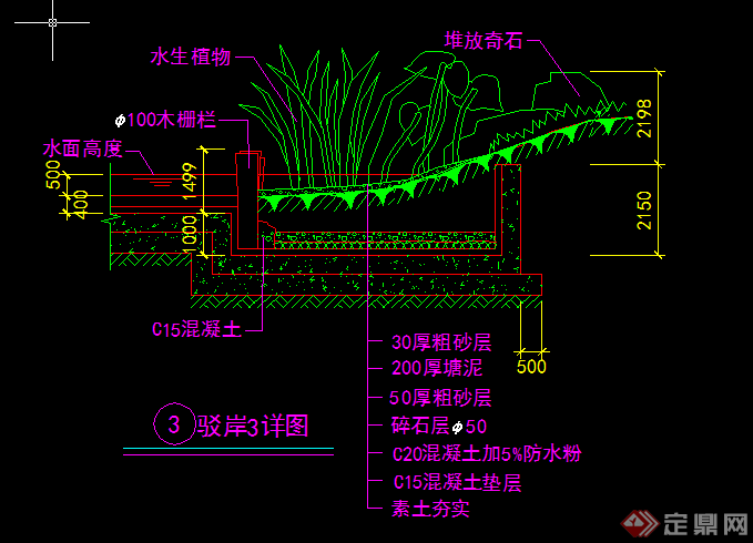某园林景观驳岸施工图设计CAD图纸的(1)
