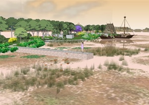 某现代湿地公园景观规划设计SU(草图大师)模型素材