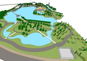 某现代中式滨水公园景观设计方案SU(草图大师)模型1
