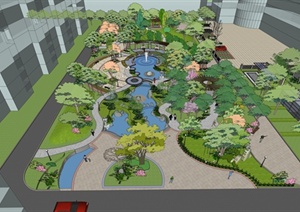 某居住区中央绿地景观规划设计SU(草图大师)整体模型