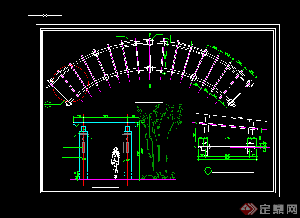 某园林景观花架扩初图设计CAD图纸(3)