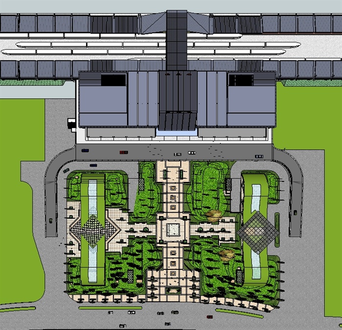 某高铁站建筑与站前广场景观设计SU模型