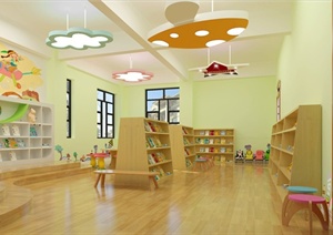 某幼儿园图书室装饰设计SU(草图大师)模型（含效果图）