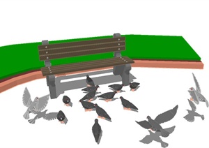 某鸽子和园林椅组合景观设计SU(草图大师)模型