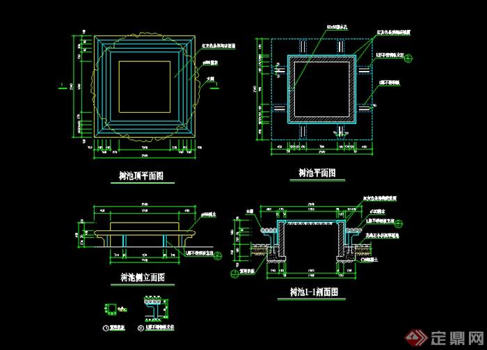 景观设计之方形树池坐凳设计施工图(dwg格式)