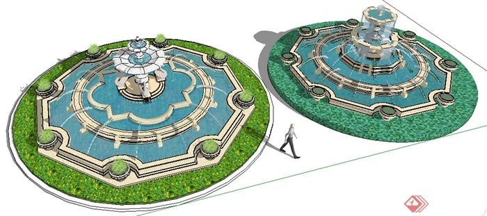 多个欧式喷泉水钵SU模型(2)