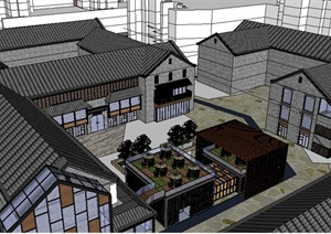 某中式风格办公建筑规划设计SU(草图大师)模型素材
