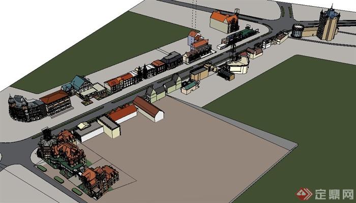 某欧式沿街商住宅区建筑设计SU模型(2)