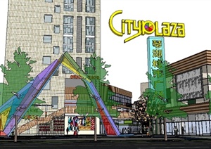 某现代城市商业广场建筑设计SU(草图大师)模型