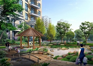某住宅区中央绿地景观设计效果图PSD格式