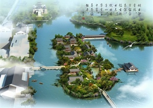 园林景观之滨水古典中式公园效果图（PSD格式）