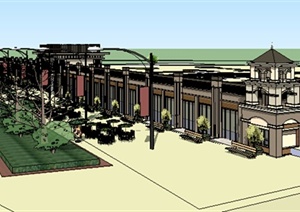 某新古典商业街建筑设计方案SU(草图大师)模型1