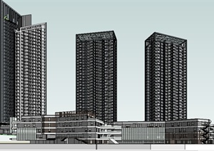 某现代超高层商业建筑群设计SU(草图大师)模型素材
