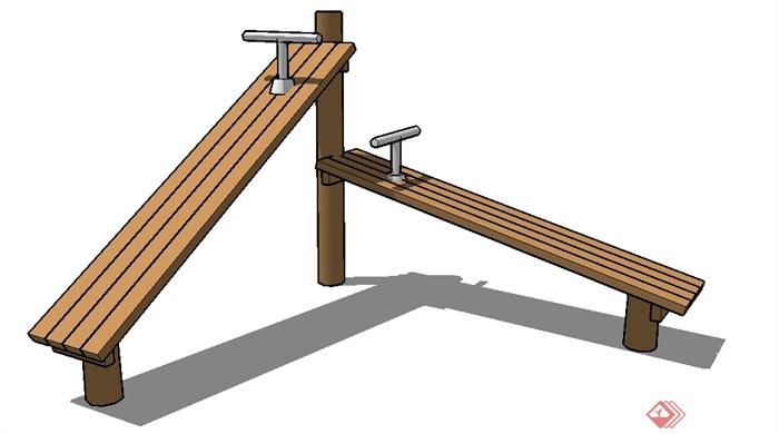 木制仰卧起坐运动设施SU模型(1)