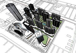 某城市规划综合建筑设计SU(草图大师)模型