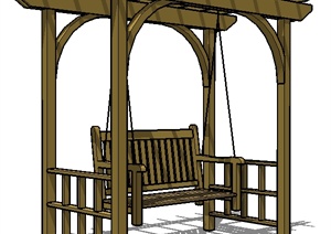 木制廊架座椅SU(草图大师)模型