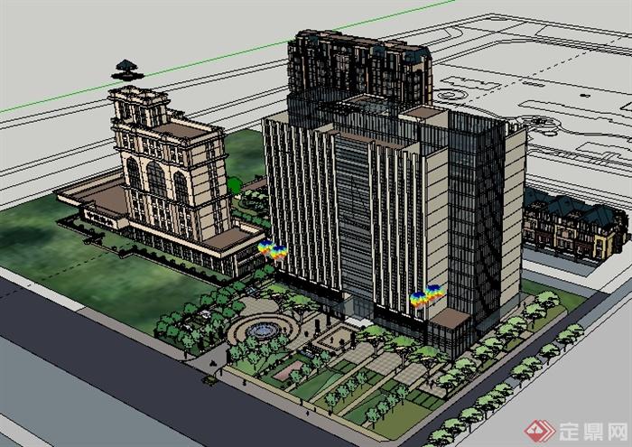 某住宅商业办公综合建筑景观设计SU模型(1)
