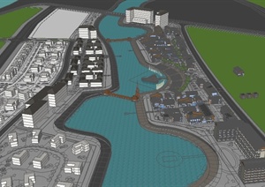 某滨水商业区建筑规划设计SU(草图大师)模型