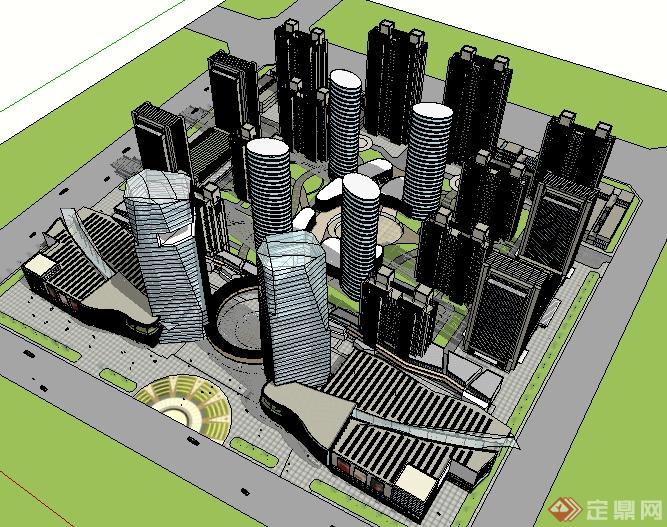 某现代商业广场住宅商业办公综合建筑设计SU模型