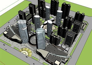 某现代商业广场住宅商业办公综合建筑规划设计SU(草图大师)模型