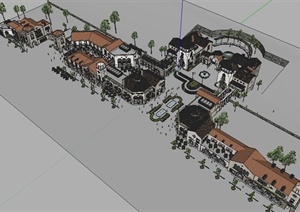 某欧式风格小镇政府广场商业街建筑设计SU(草图大师)模型
