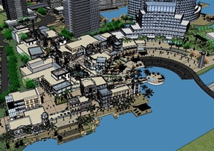 某现代滨水住宅商业办公综合建筑规划设计SU(草图大师)模型