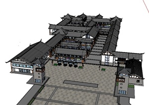 某现代中式风格多层商业街建筑设计方案SU(草图大师)模型