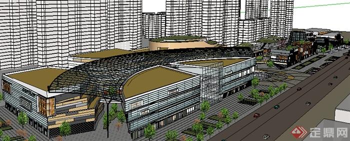 某现代风格多层商业建筑设计方案SU模型（带屋顶绿化）(1)