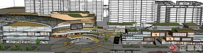 某现代风格多层商业建筑设计方案SU模型（带屋顶绿化）(2)