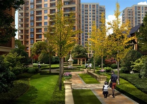 某住宅区中央绿地规划景观效果图PSD格式