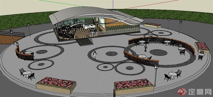 某休闲滨水茶室建筑景观设计SU模型(3)