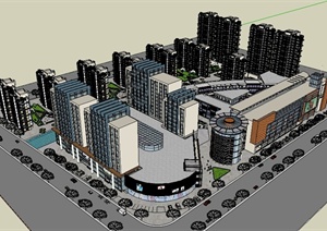 某居住区商业广场综合建筑设计SU(草图大师)模型
