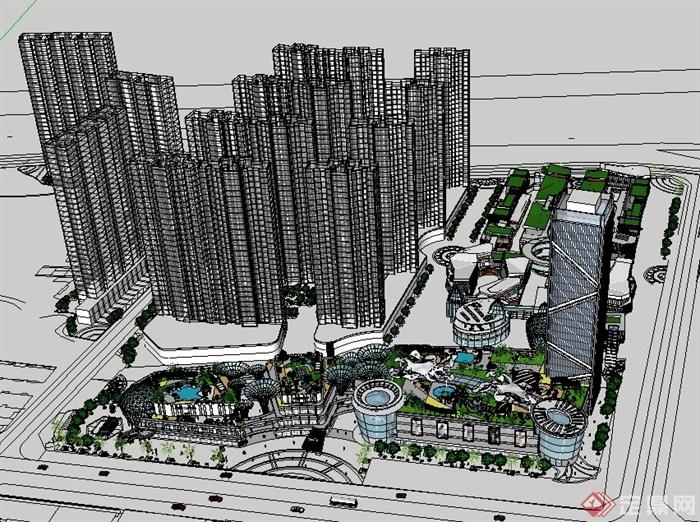 某城市规划综合建筑设计SU模型（1）(1)