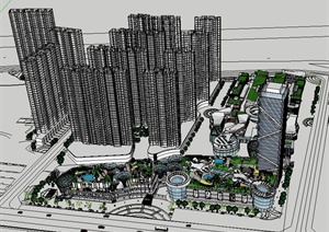 某城市规划综合建筑设计SU(草图大师)模型（1）