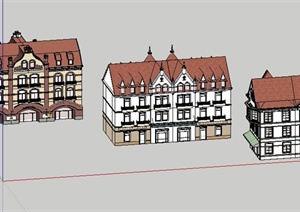 三栋欧式住宅建筑设计SU(草图大师)模型