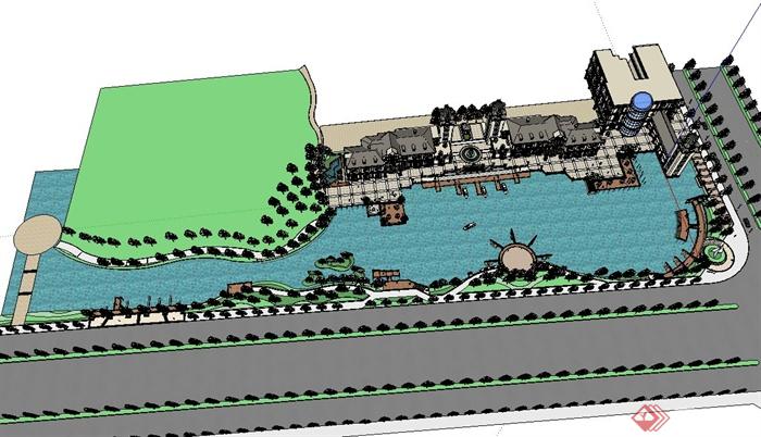 某滨河商业街规划设计SU模型(2)