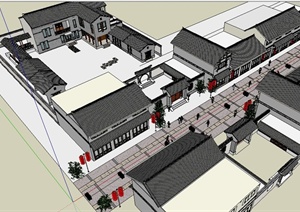 某中式商业街规划设计SU(草图大师)模型1