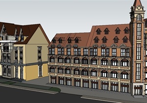 某欧式办公楼住宅商业街综合建筑设计SU(草图大师)模型