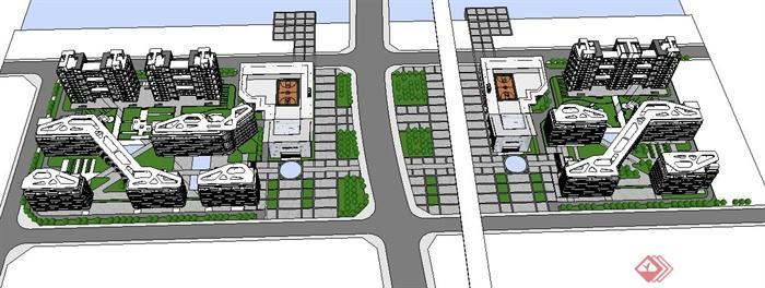 某办公居住综合区建筑设计SU模型(1)